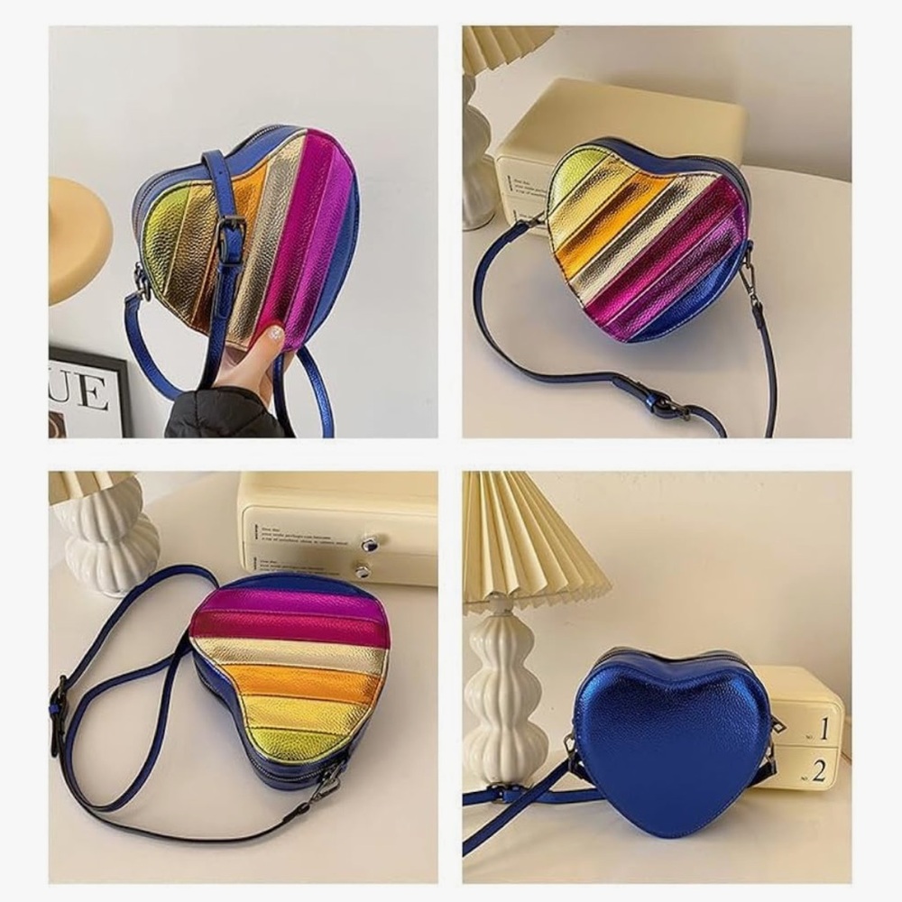 🆕Rainbow Patchwork Heart- shaped shoulder crossb… - image 5